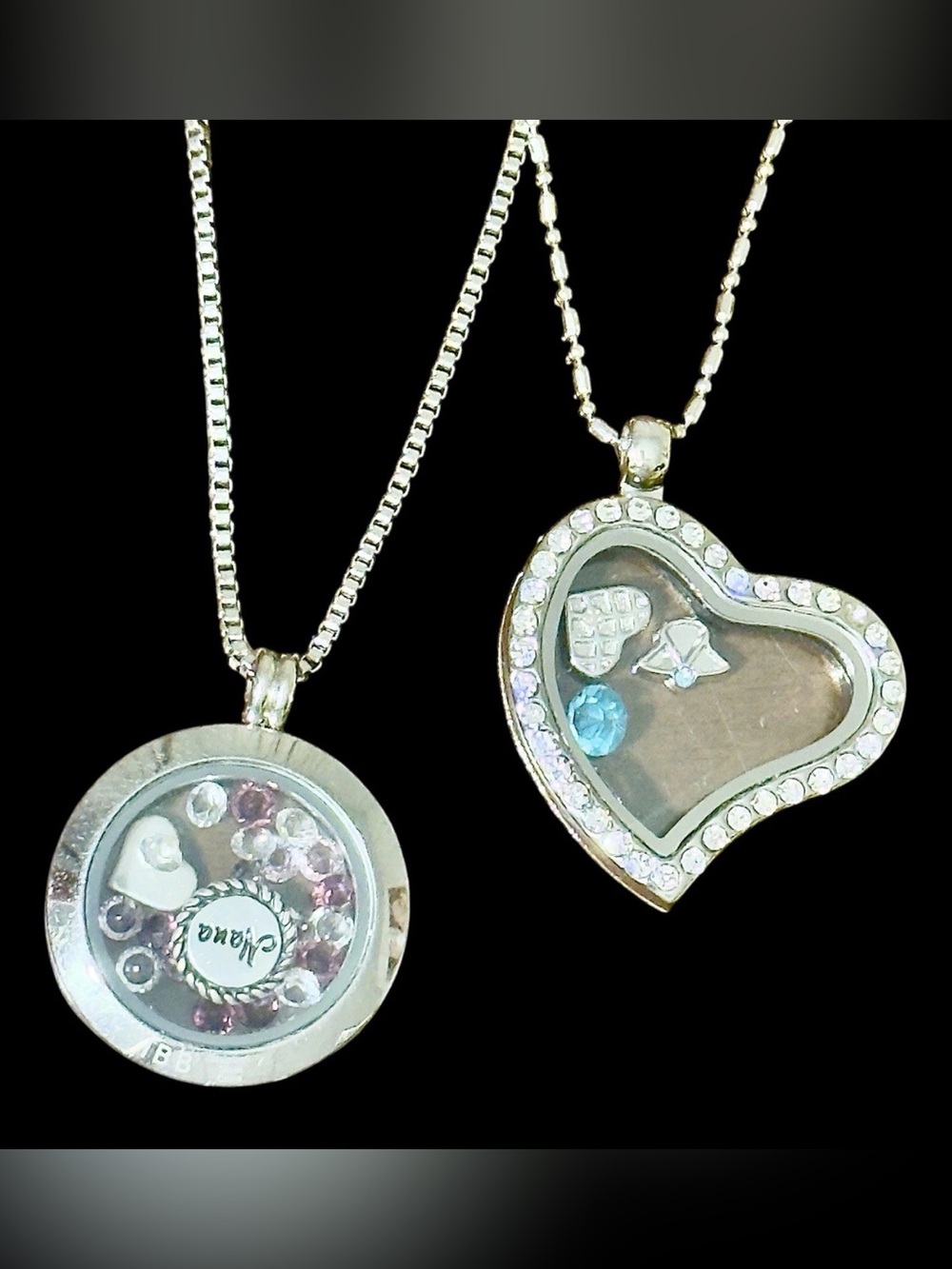 Lot of 2 Stainless Steel Floating Charm Memory Lockets Nana ,Angel, Heart Theme